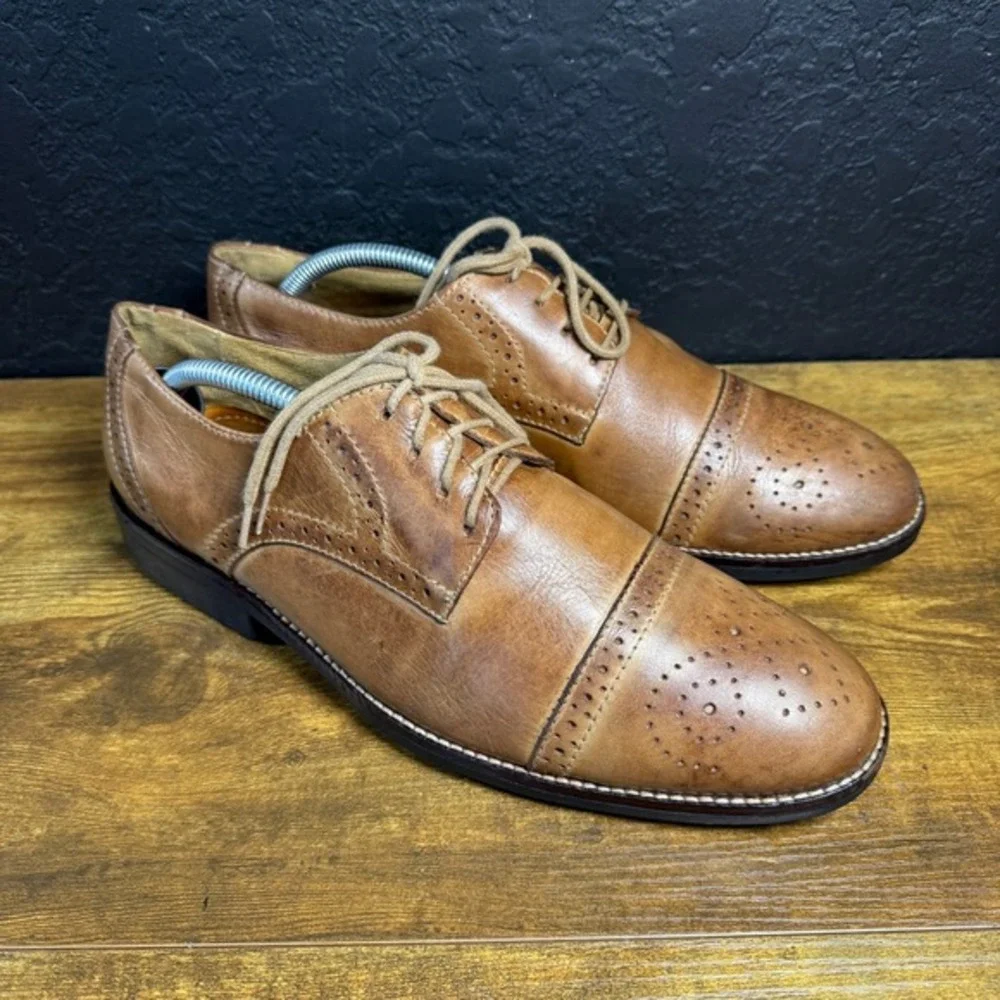 Sandro Moscoloni 130147 LV 12 16 Tan Leather Cap Toe‎ Brogue Oxford Mens 10D